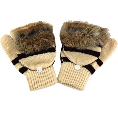 LerBen Women Winter Gloves Wool Fingerless Texting Gloves with Mitten Cover