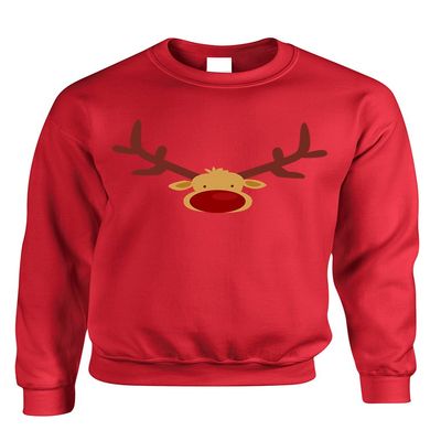 ALLNTRENDS Adult Crewneck Reindeer Face Cool Xmas Top (M, Red)