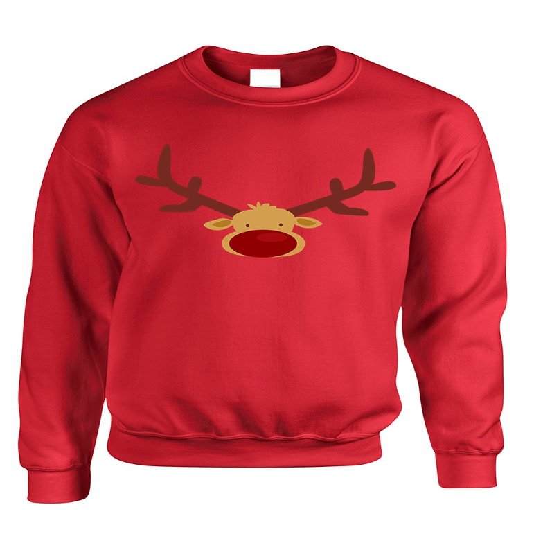 ALLNTRENDS Adult Crewneck Reindeer Face Cool Xmas Top (M, Red)