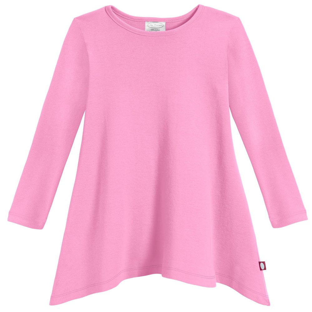 City Threads Sharkbite Shark Bite Girls Long Sleeve Tshirt Dress - Casual Everyday Cute Top Tunic Blouse Soft Natural Cotton Perfect for Sensitive Skin SPD Sensory Friendly, Medium Pink, 4