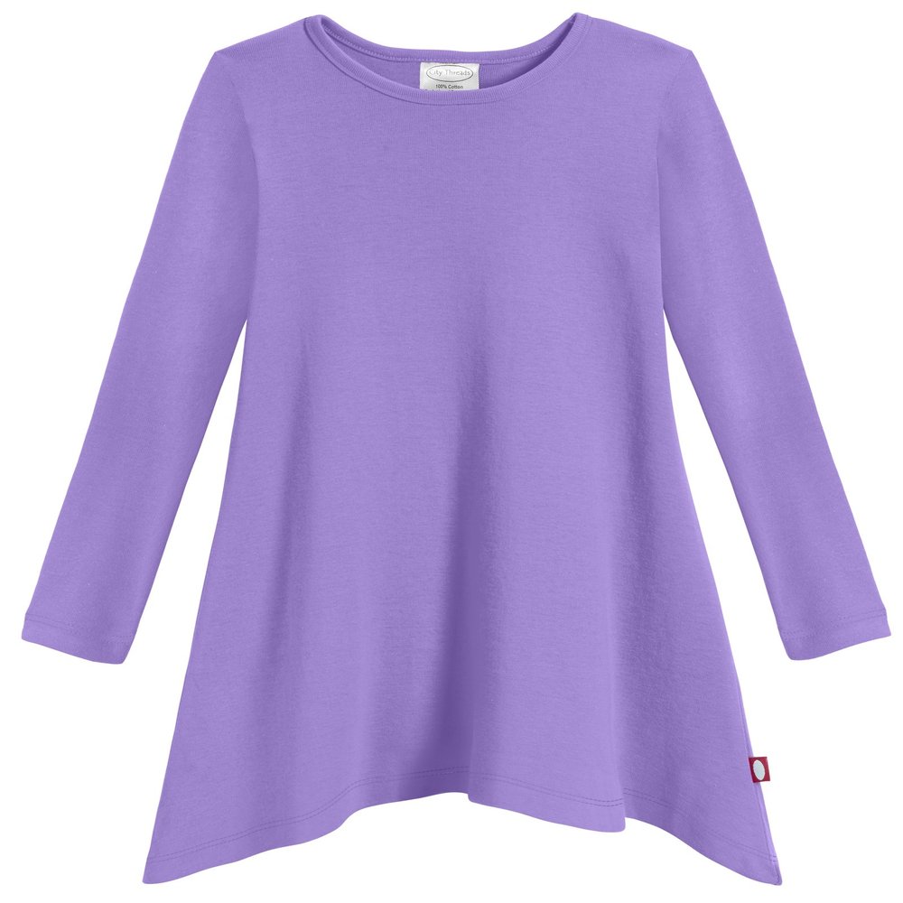 City Threads Sharkbite Shark Bite Girls Long Sleeve Tshirt Dress - Casual Everyday Cute Top Tunic Blouse Soft Natural Cotton Perfect for Sensitive Skin SPD Sensory Friendly, Deep Purple, 10