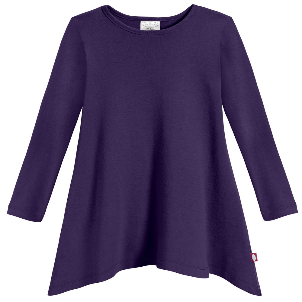 City Threads Sharkbite Shark Bite Girls Long Sleeve Tshirt Dress - Casual Everyday Cute Top Tunic Blouse Soft Natural Cotton Perfect for Sensitive Skin SPD Sensory Friendly, Purple, 12