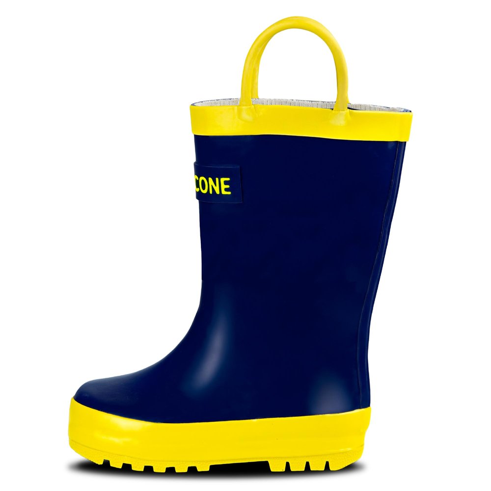 LONECONE Rain Boots with Easy-On Handles in Solid Colors for Boys and Girls, Play-Proof Flexible Rubber, Durable Non-Slip Treads, Kid-Friendly for Hours of Joy - Navy Blue, 7 Toddler