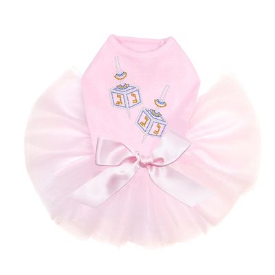 Dreidel - Large - (Blue, Silver, & Gold) s - Bling Rhinestone Hanukkah Dog Tutu Dress, 3XL Pink