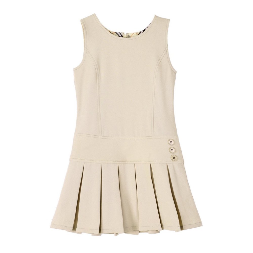 Bienzoe Girls School Uniform Jumper: Stretch Fit Pleated Hem Kids Sleeveless Dress Khaki 14