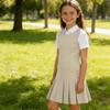 Bienzoe Girls School Uniform Jumper: Stretch Fit Pleated Hem Kids Sleeveless Dress Khaki 14 view 3