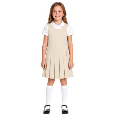 Bienzoe Girls School Uniform Jumper: Sleeveless Pleated Dress Khaki 4