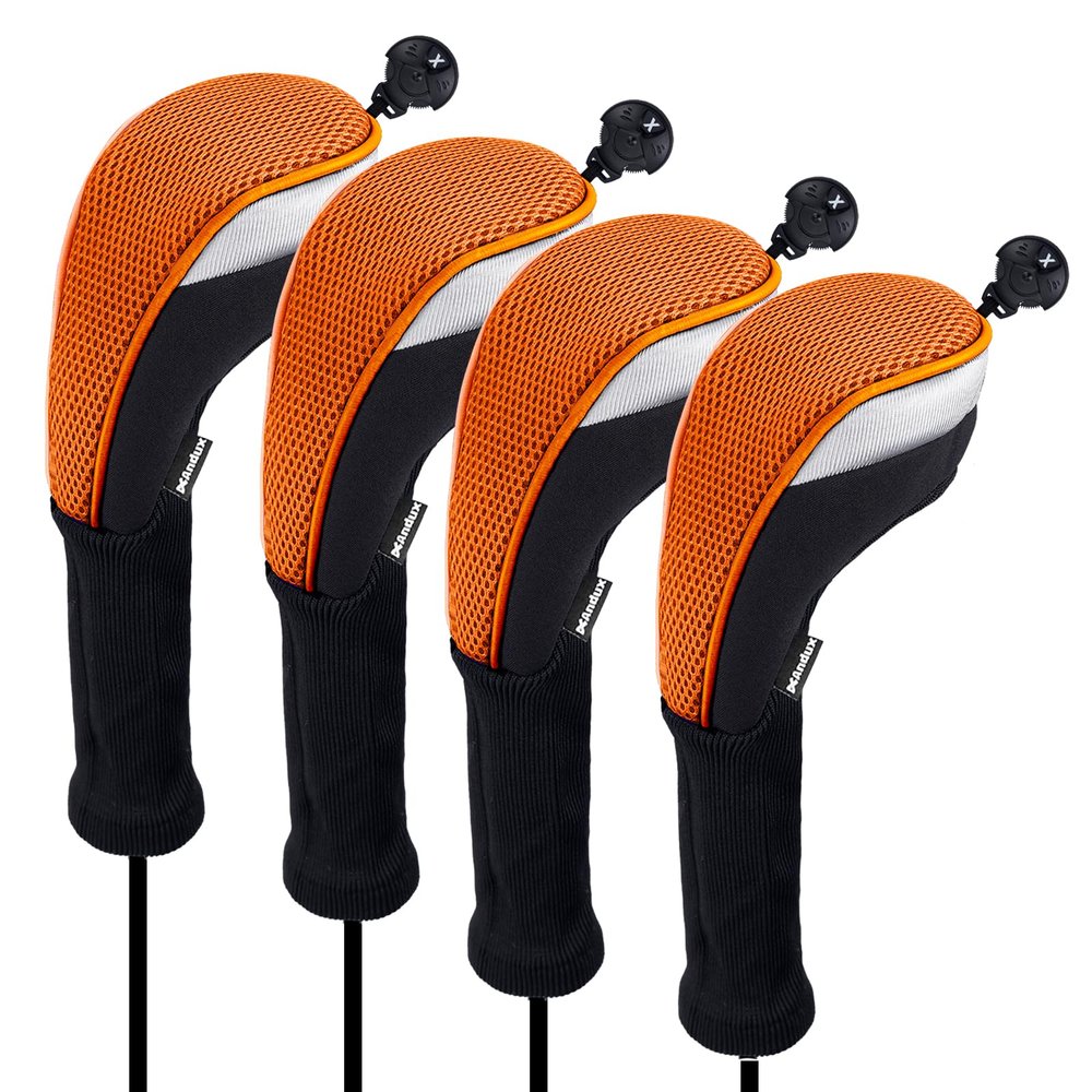 Andux 4pcs/Pack Long Neck Golf Hybrid Club Head Covers Dial No. Tag CTMT-02 Orange