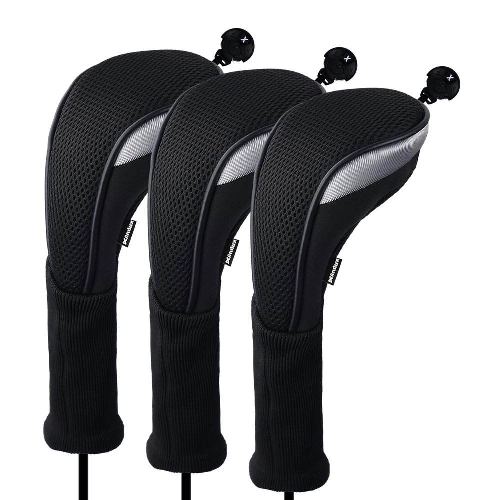 Andux 3pcs/Pack Long Neck Golf Hybrid Club Head Covers Dial No. Tag CTMT-02 Black