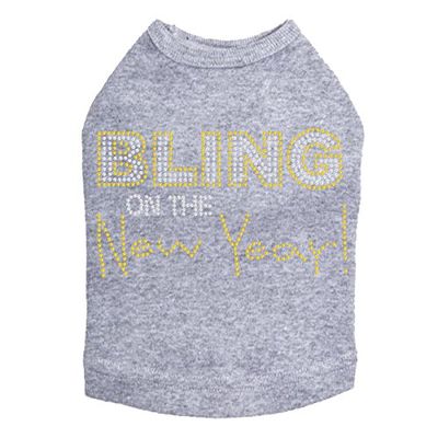 Bling on The New Year- Bling Rhinestone New Year Dog Shirt, 2XL Heather Gray