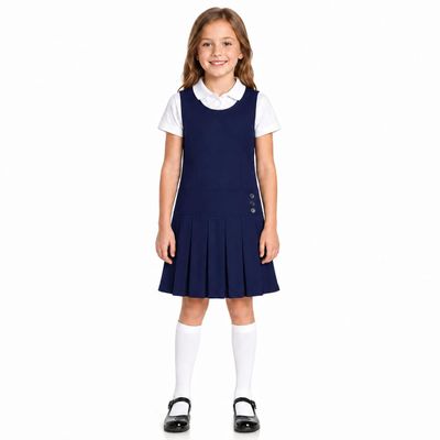 Bienzoe Girls School Uniform Jumper: Sleeveless Pleated Dress Navy 10