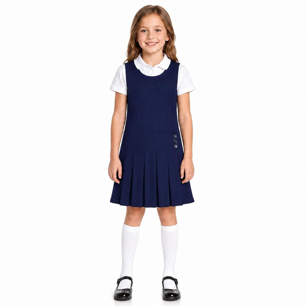 Bienzoe Girls School Uniform Jumper: Sleeveless Pleated Dress Navy 10