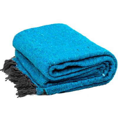 Open Road Goods Handmade Solid Color Yoga Blanket - Thick Mexican Blanket or Throw - Made for Yoga! (Blue Blanket)