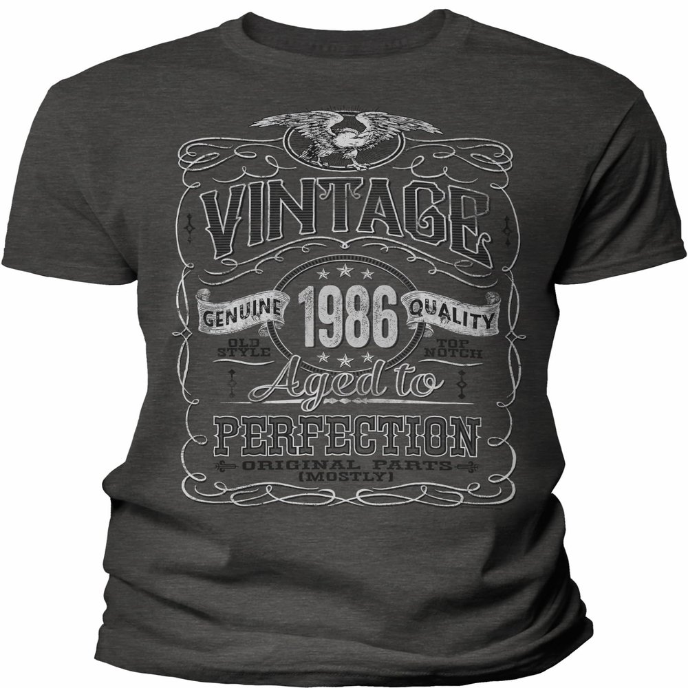 40th Birthday Gift Shirt for Men - Vintage 1986 Aged to Perfection - Dk. Heather-002-2X