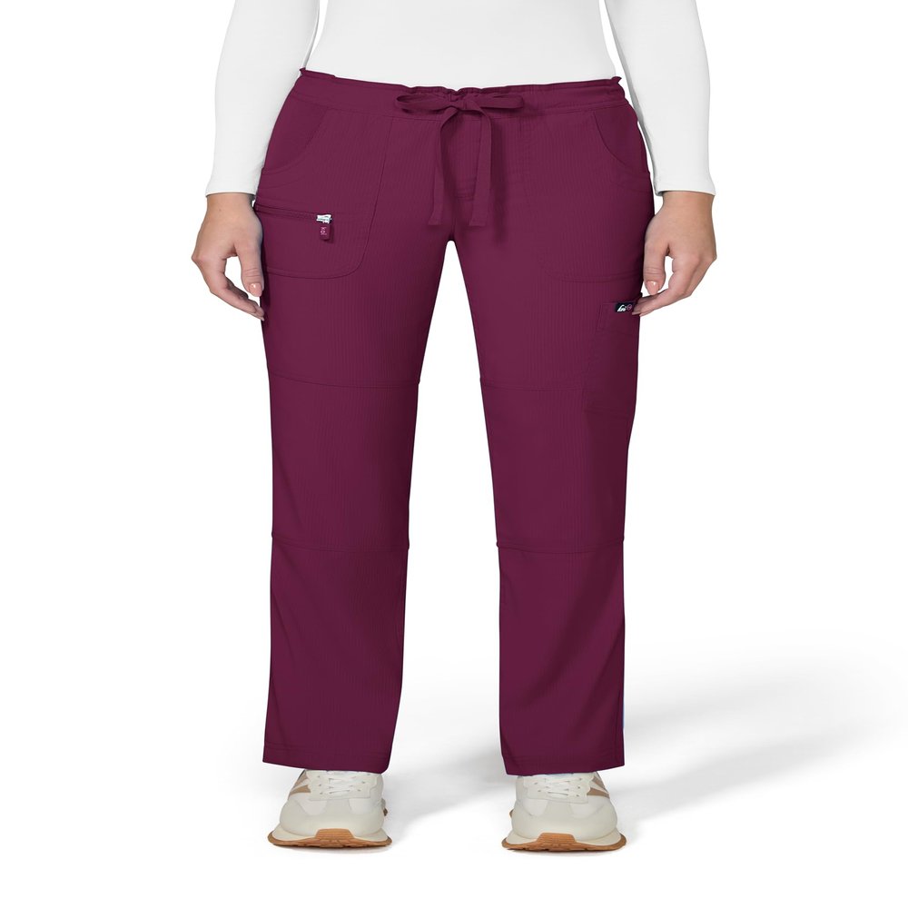 KOI Lite Peace Women's 6-Pocket Stretch Scrub Pants Wine Small Tall