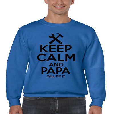 ALLNTRENDS Men's Sweatshirt Keep Calm and Papa Will Fix It Papa Gift Idea Top (XL, Royal Blue)