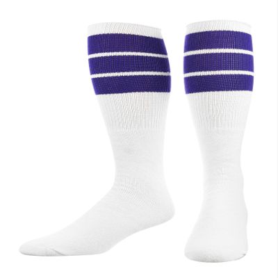 TCK Retro 3 Stripe Tube Socks (Purple, Large)