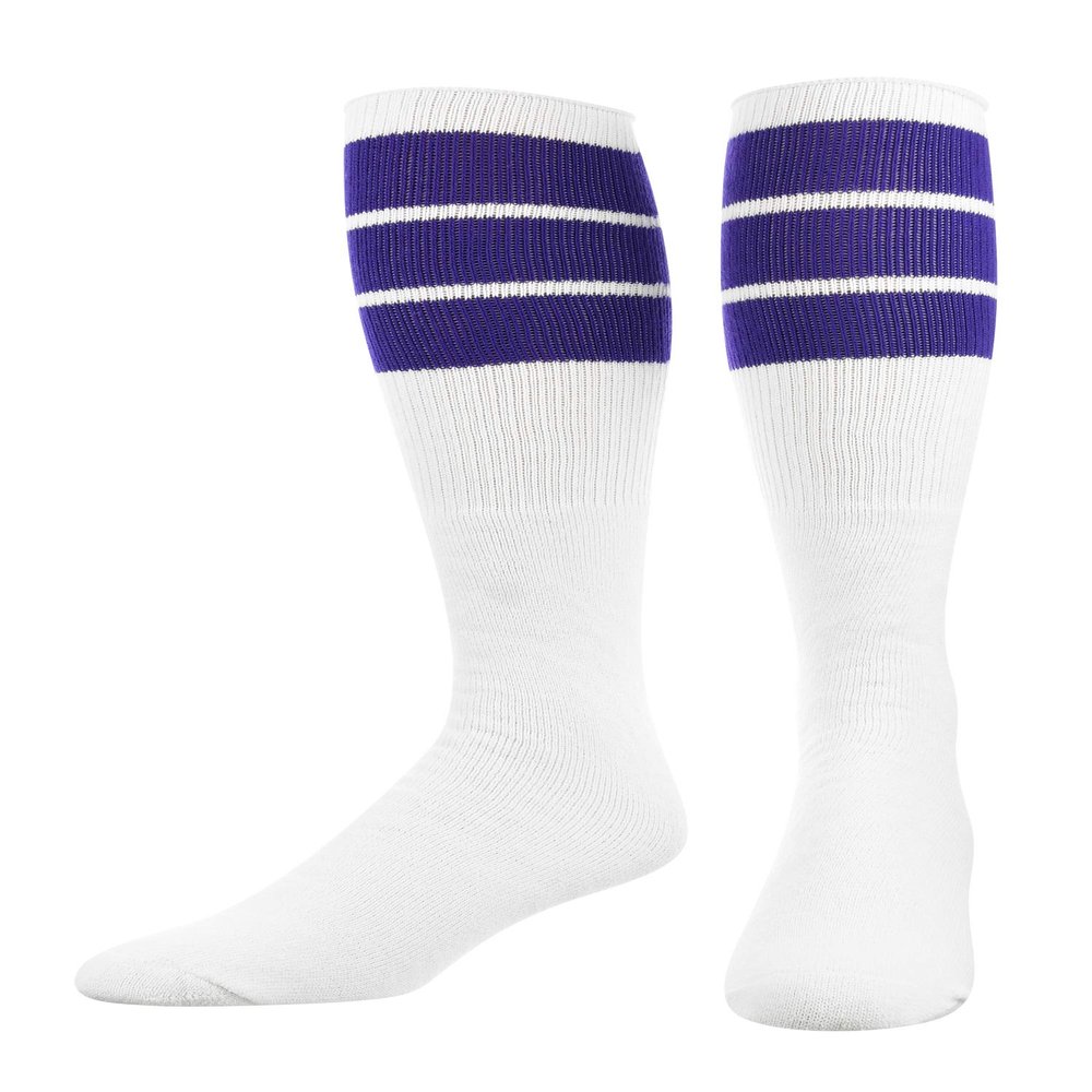 TCK Retro 3 Stripe Tube Socks (Purple, Large)
