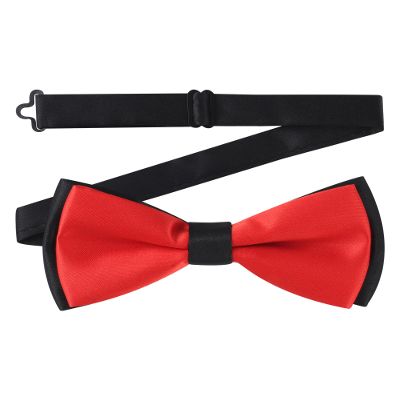 AWAYTR Men's Pre Tied Bow Ties for Wedding Party Fancy Plain Adjustable Bowties Necktie (Red&black)
