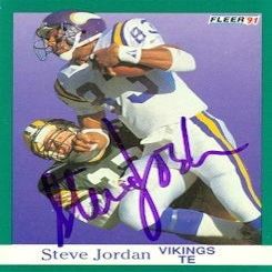 Sports Memorabilia Autograph Warehouse 60248 Steve Jordan Autographed Football Card Minnesota Vikings 1991 Fleer No .284