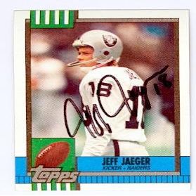 Sports Memorabilia Jeff Jaeger Autographed Football Card (Los Angeles Raiders) 1990 Topps No.297