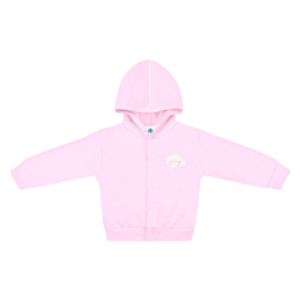 Creative Knitwear College Baby NCAA Officially Licensed Snap Hooded Jacket - Iowa Hawkeyes Logo - Pink - 4T