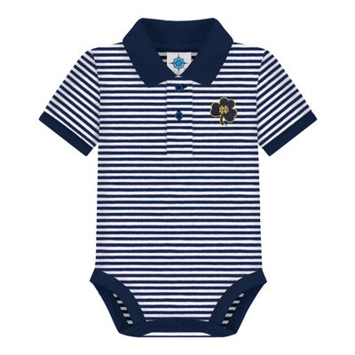 Creative Knitwear College Baby Striped Polo Bodysuit - Notre Dame Fighting Irish Shamrock Navy/Gold Logo, Navy/White, 12 Months