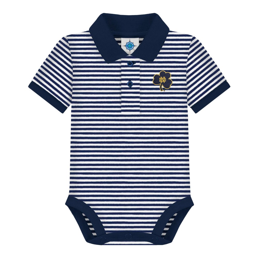 Creative Knitwear College Baby Striped Polo Bodysuit - Notre Dame Fighting Irish Shamrock Navy/Gold Logo, Navy/White, 12 Months