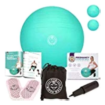 The Birth Ball - Birthing Ball for Pregnancy & Labor - 18 Page Pregnancy Ball Exercises Guide by Trimester - Non Slip Socks - How to Dilate, Induce, & Reposition Baby for Mom 65cm
