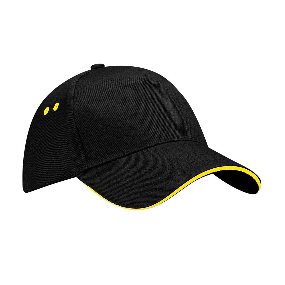 Beechfield Unisex B015 Ultimate 5-Panel Sandwich Peak Cap Black/Yellow