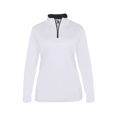 White Ladies Medium Long Sleeve 1/4 Zip Pullover Wicking Sports Jacket