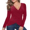 Afibi Women Deep V Neck Low Cut Long Sleeve Slim Shirt Tee Top Blouse (X-Large, Red Wine) view 1