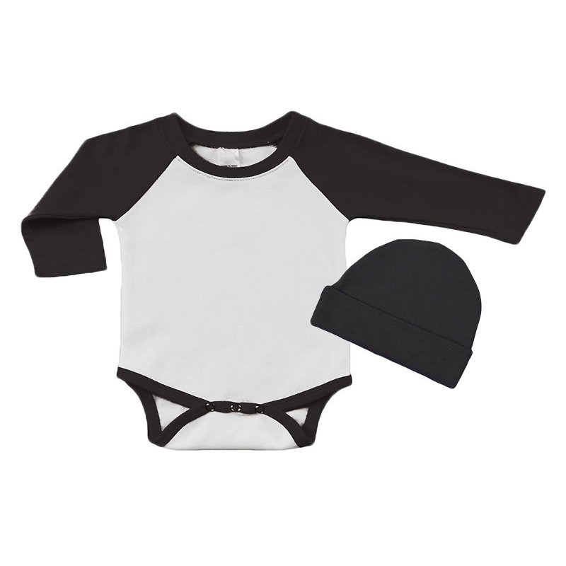 Long Sleeve Raglan Bodysuit and Cap Set, 6-12M White/Black