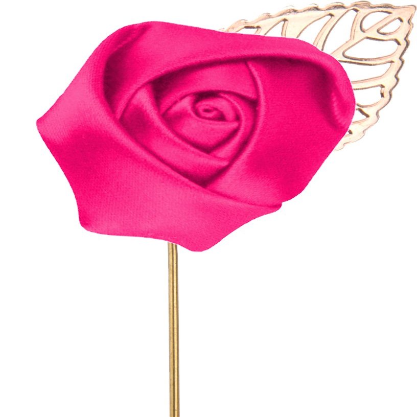 Flairs New York Gentleman's Essentials Premium Handmade Flower Lapel Pin Boutonniere (Pack of 1 Pin, Fuchsia Pink [Rose Gold Leaf])