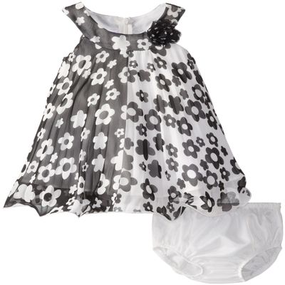 Bonnie Baby Baby Girls' Daisy Print Crystal Pleat (6-9 Months, Black/White)