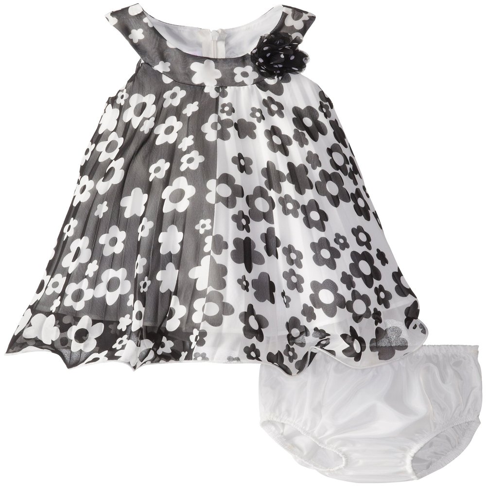 Bonnie Baby Baby Girls' Daisy Print Crystal Pleat (6-9 Months, Black/White)