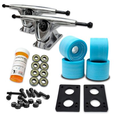 Yocaher Longboard Skateboard Trucks Combo Set 71mm Wheels + 7"/180mm Heavy Duty Aluminum Polished Trucks, Bearing, Riser Pad, and Longboard Hardware Package (Babyblue Wheel & Polished Trucks)