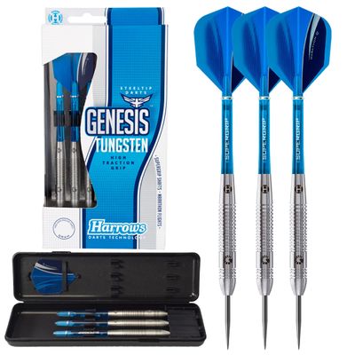 Harrows Genesis Darts, Tungsten Steel Tip Darts Set, Includes High-Grade Shafts, Aerodynamic Dart Flights, Available in Sizes 21g, 22g, 23g, 24g, 25g & 26g