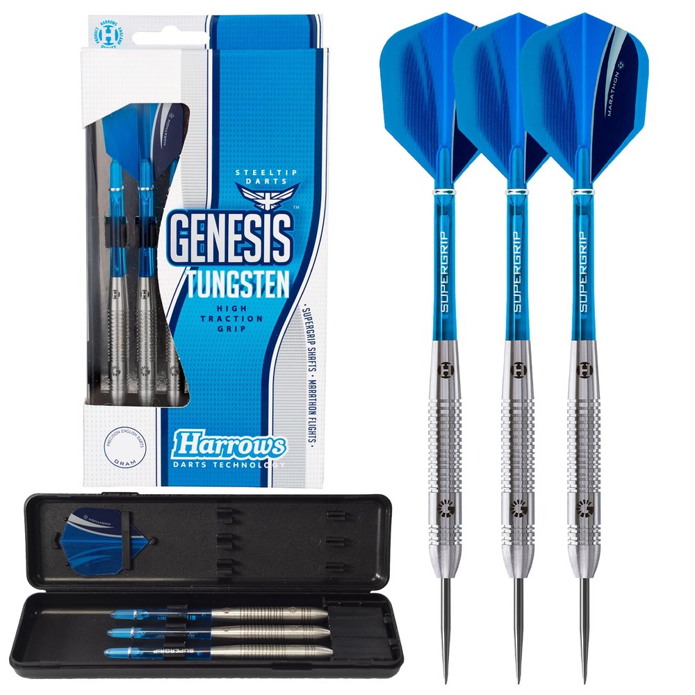 Harrows Genesis Darts, Tungsten Steel Tip Darts Set, Includes High-Grade Shafts, Aerodynamic Dart Flights, Available in Sizes 21g, 22g, 23g, 24g, 25g & 26g