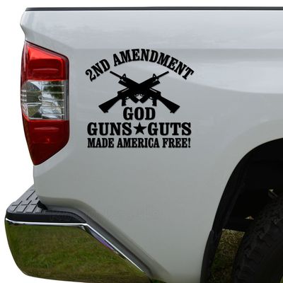 God Guns Guts 2nd Amendment Die Cut Vinyl Decal Sticker For Car Truck Motorcycle Window Bumper Wall Decor Size- [6 inch/15 cm] Wide Color- Gloss White