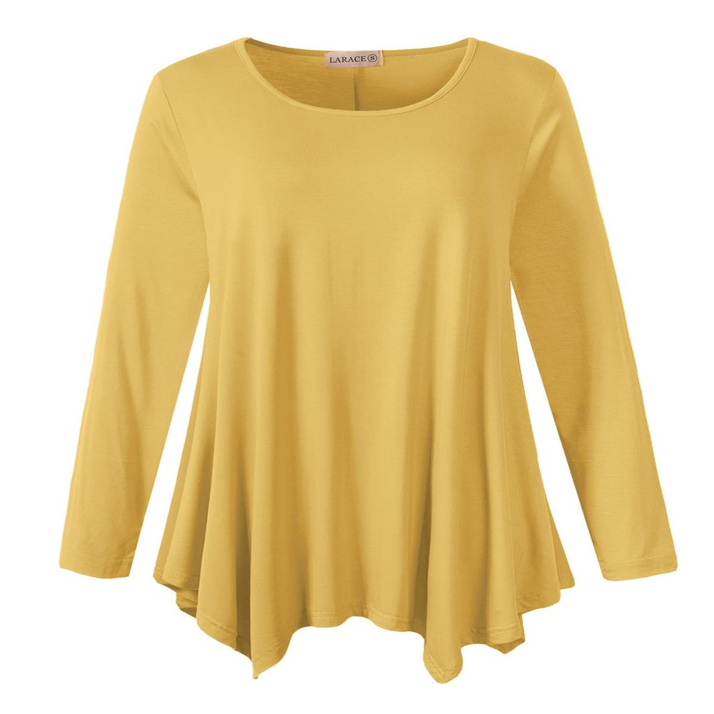LARACE Womens Long Sleeve Flattering Comfy Tunic Loose Fit Flowy Top (3x, Yellow)