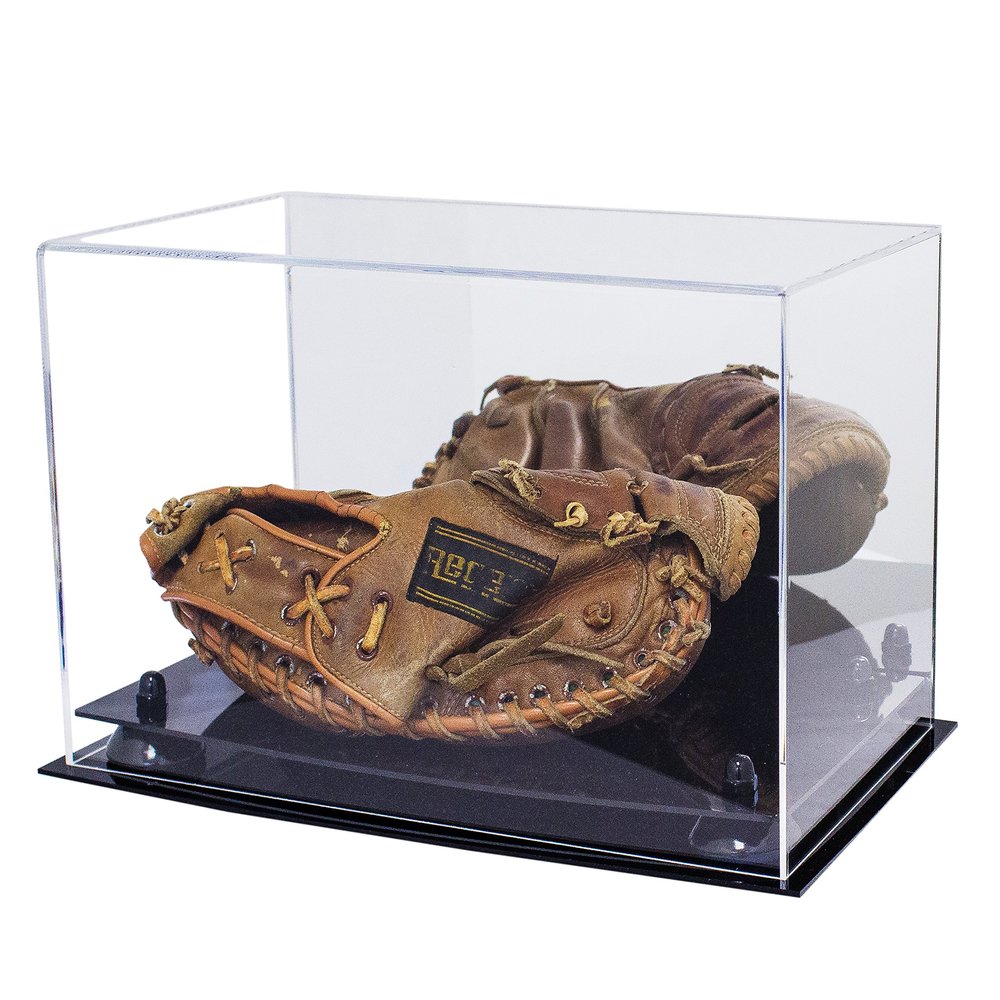 Better Display Cases Acrylic Baseball Catchers Glove Display Case Black Risers Mirror (A011/V16)