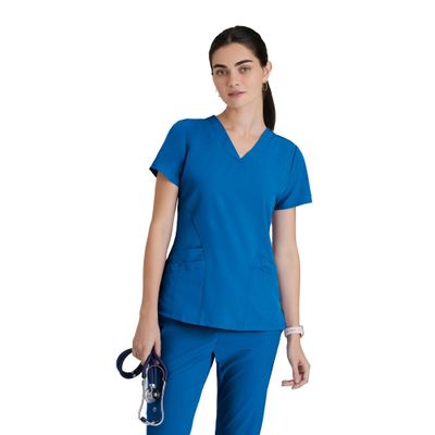 Barco One Pulse Classic Fit Scrub Top for Women New Royal, 5-Pocket V-Neck Scrub Shirt w/ 360 Spandex Stretch, Moisture Wicking, Anti-Static and Quick-Shed 4XL, Regular Fit