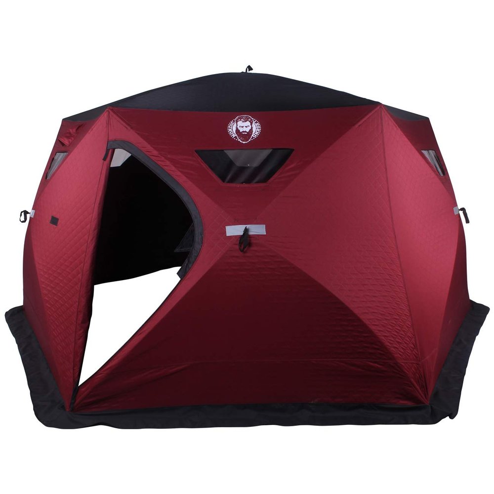 Nordic Legend Hex-Hub 8 Man Portable Thermal Ice Shelter, 112 Square Feet of Fishable Area, Portable 8 Person Wide Bottom Insulated Ice Shelter