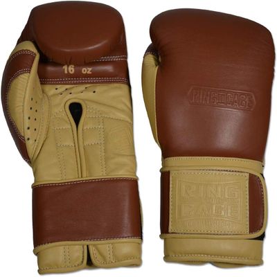 Japanese-Style Training Boxing Gloves 2.0 - Hook&Loop or Lace Up - 12oz, 14oz, 16oz, 18oz - 9 Colors to Choose (Drum Dyed Brown/Cream Palm, 16oz Hook&Loop)