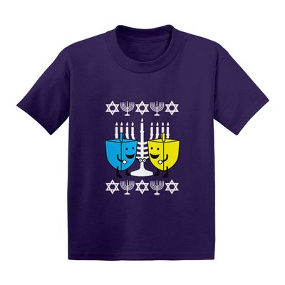 Happy Dreidels - Ugly Hanukkah Infant/Toddler Cotton Jersey T-Shirt (Purple, 12 Months)
