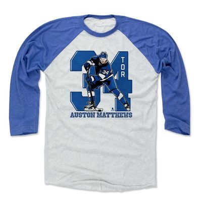 500 LEVEL Auston Matthews 3/4 Sleeve T-Shirt (Baseball Tee, XXX-Large, Royal/Ash) - Auston Matthews Game B