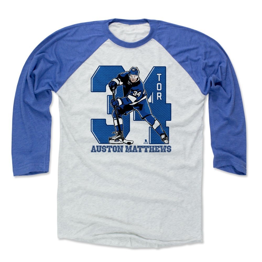 500 LEVEL Auston Matthews 3/4 Sleeve T-Shirt (Baseball Tee, XXX-Large, Royal/Ash) - Auston Matthews Game B