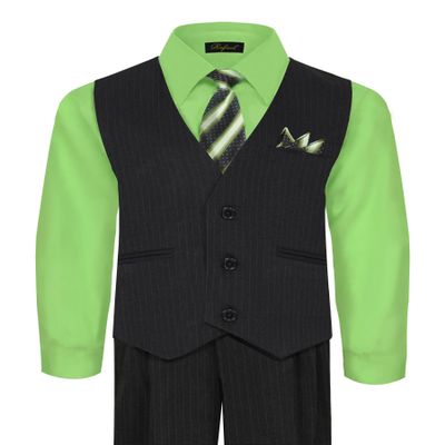 Rafael Boy's Vest and Pant Set, Includes Shirt, Tie and Hanky - 4T, Black/Lime