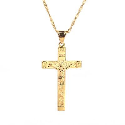 24K Gold Plated Jesus Crucifix Cross INRI Pendant with Engraved Heart Necklace Jewelry
